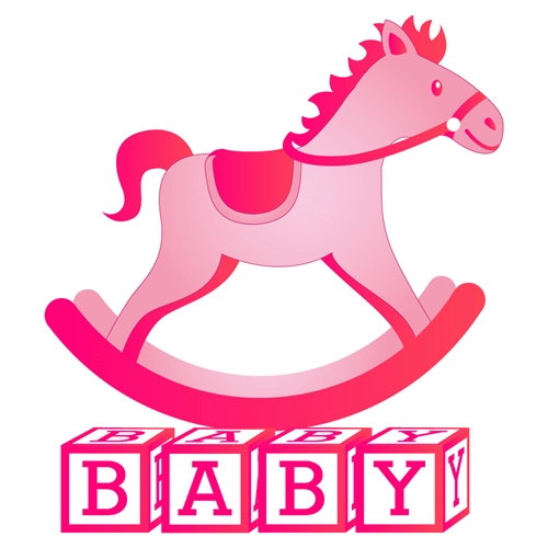 Baby Shower Pink Rocking Horse with Baby Blocks Sticker